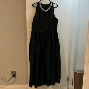 Chic Black Midi Dress with Pearl Accents